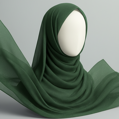 Crinkle Silk Hijab in Green with Shimmering Chiffon
