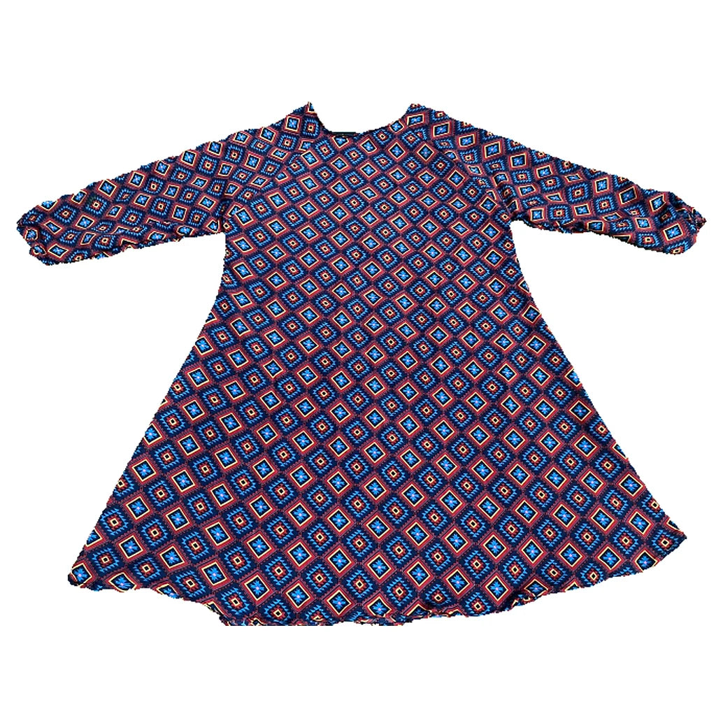 Blue Diamond Geometric Print Kids Abaya
