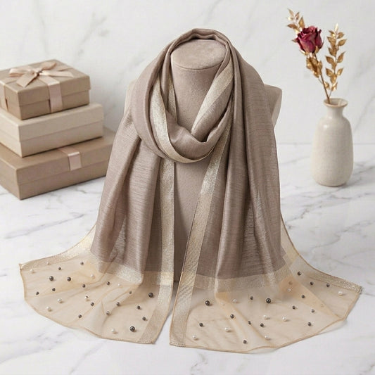 gray beige hijab by graceful layer