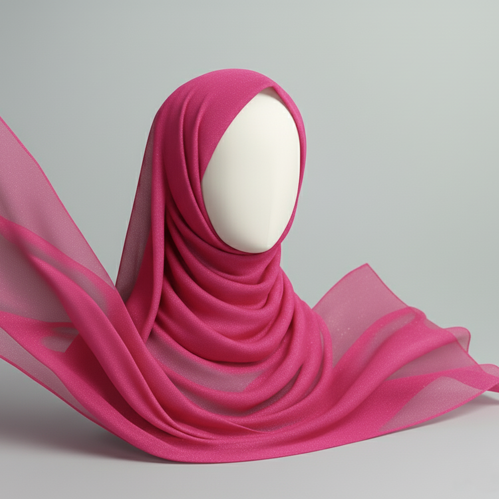 Crinkle Silk Hijab in Hot Pink with Sparkling Finish
