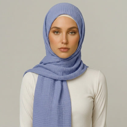 Icy Blue Crimps Hijab in lightweight textured crimp fabric with elegant drape