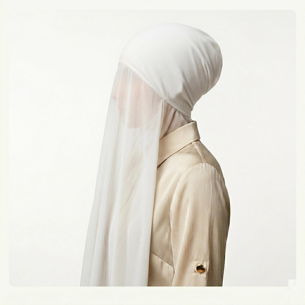 White instant georgette hijab with attached cotton jersey tube cap ready to wear modest wear hijab