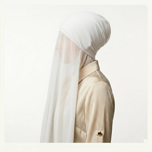 White instant georgette hijab with attached cotton jersey tube cap ready to wear modest wear hijab
