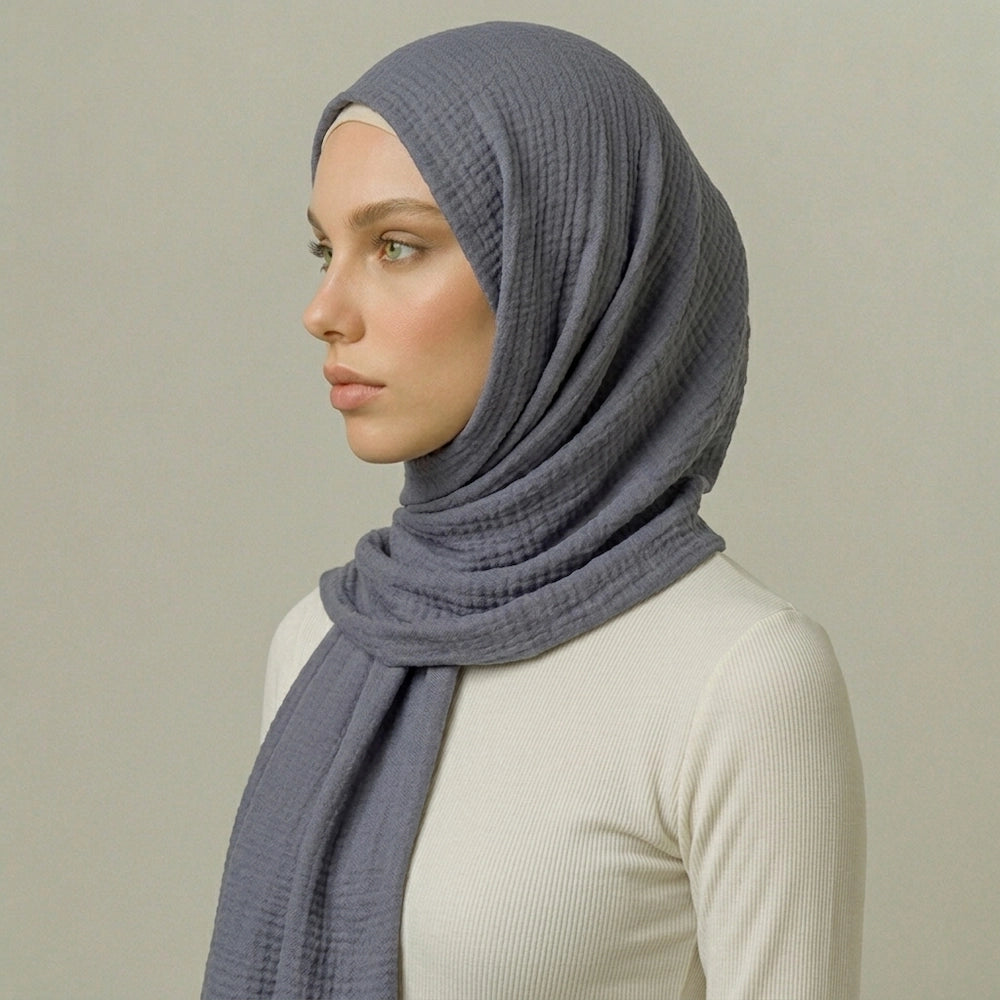 Iron Gray Crimps Hijab in modern gray textured fabric for modest fashion
