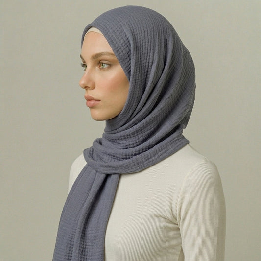 Iron Gray Crimps Hijab in modern gray textured fabric for modest fashion