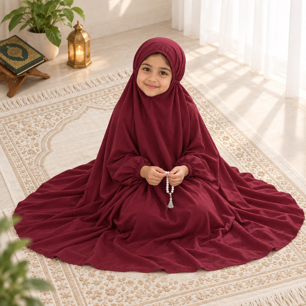 Maroon plain kids namaz chaddar for girls