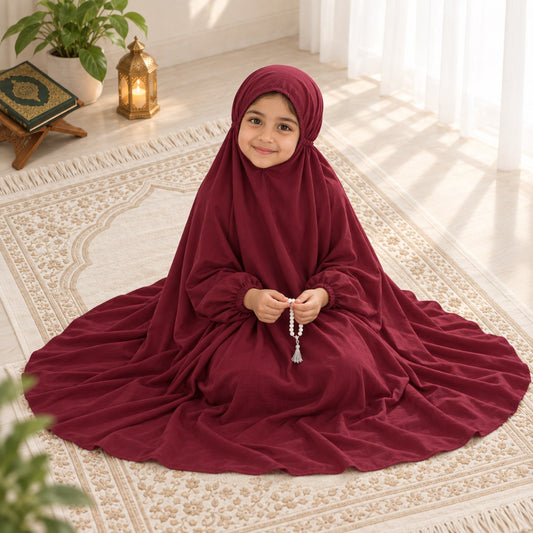 Maroon plain kids namaz chaddar for girls