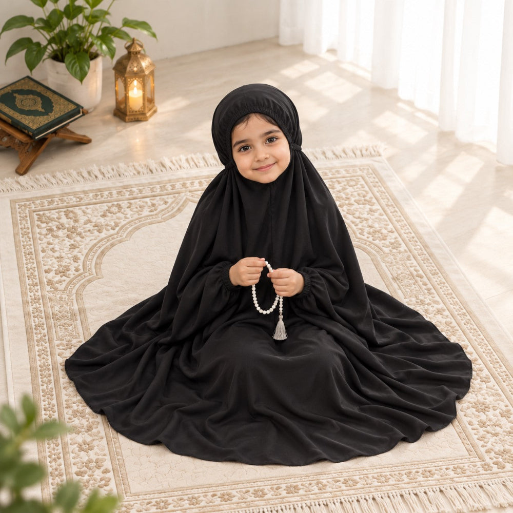 Black plain kids namaz chaddar for girls