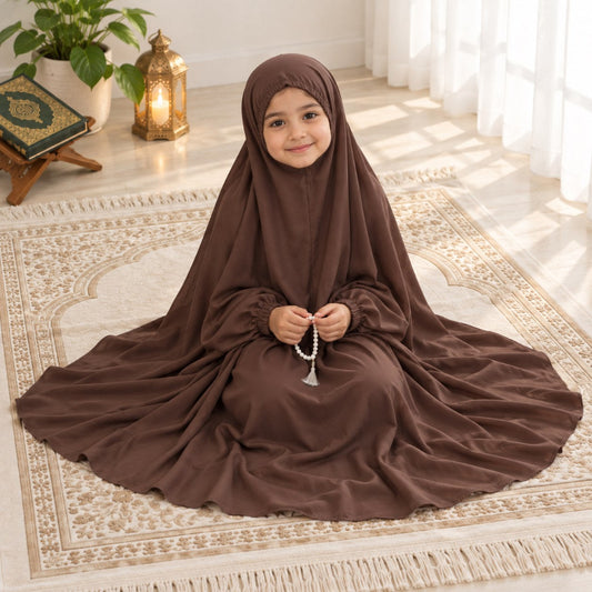 Brown plain kids namaz chaddar for girls