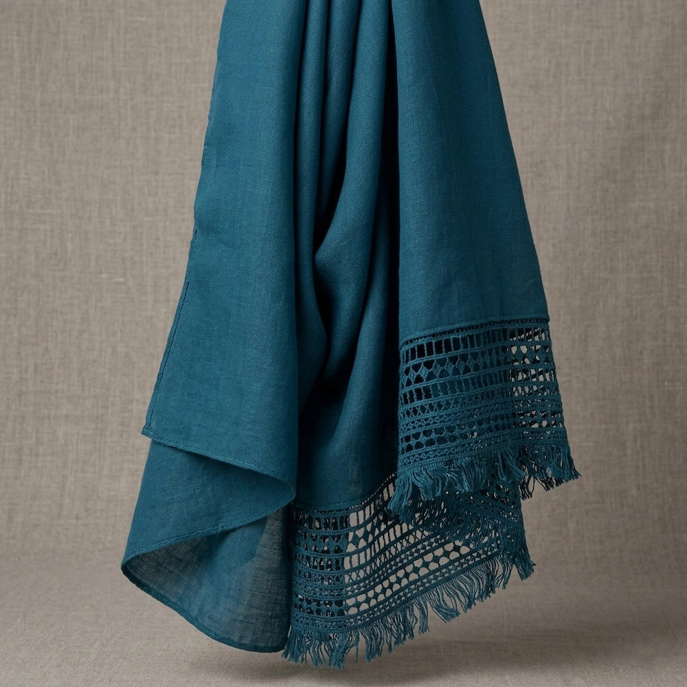 Zinc lawn hijab with lace border and fringe edges soft drape

