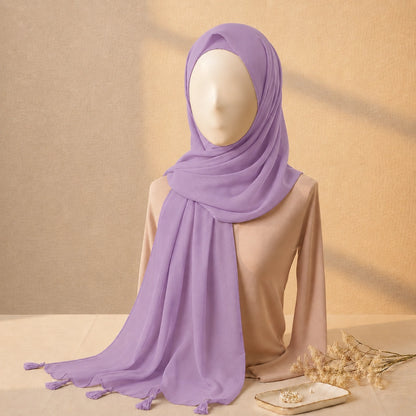 Lavender lawn tassel hijab with lightweight breathable lawn fabric
