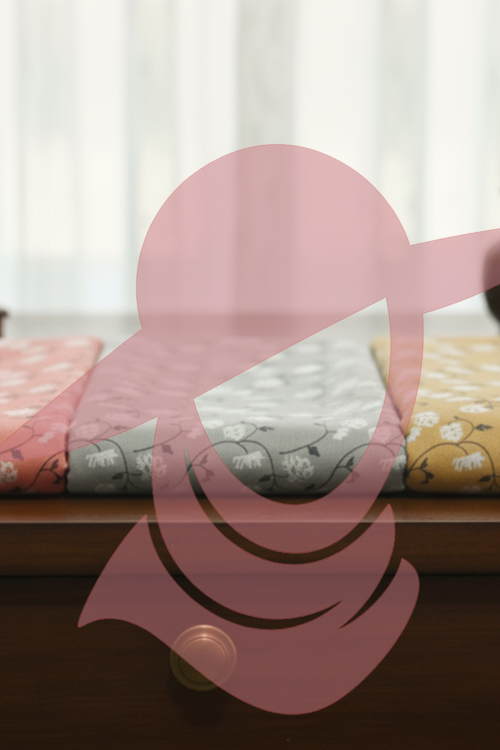 leaves kids namaz chaddar fabric in peach, grey and mustard color