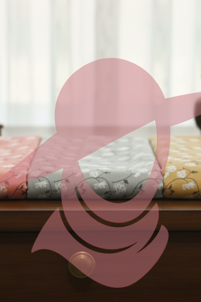 leaves kids namaz chaddar fabric in peach, grey and mustard color