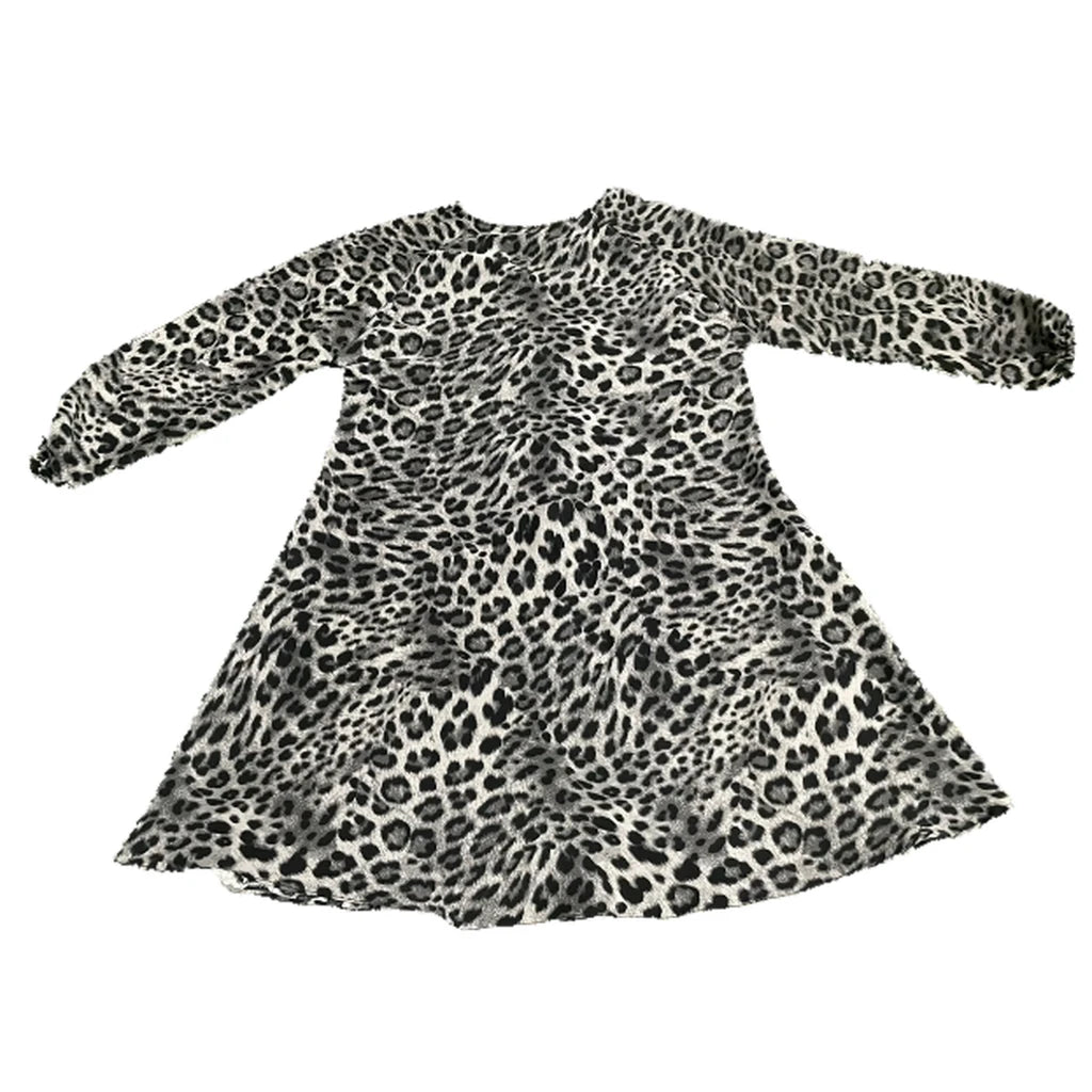 Grey and Black Leopard Print Kids Abaya