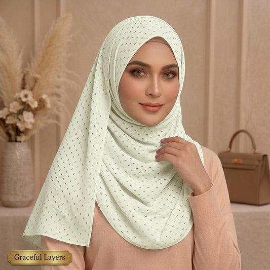 Lime lawn hijab with golden rectangle bright breathable summer hijab
