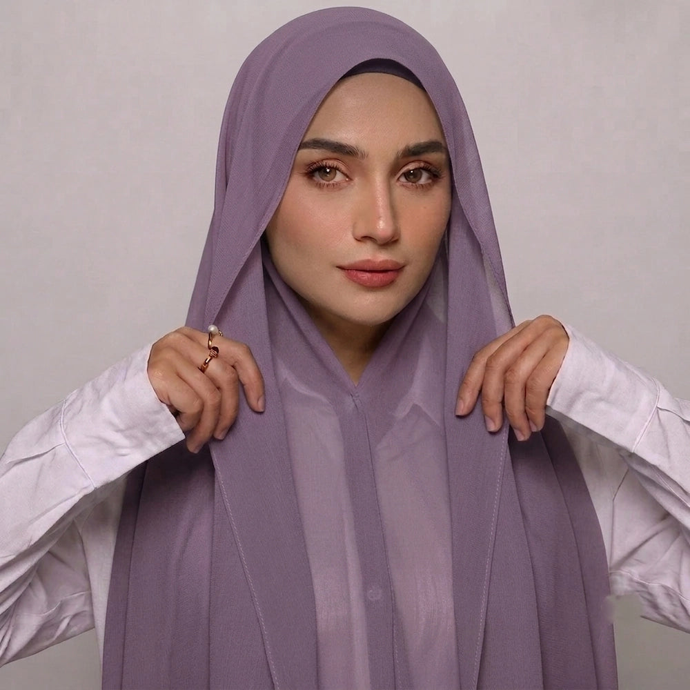 Lavender Lilac magnetic chiffon hijab with attached undercap ready to wear instant hijab Pakistan