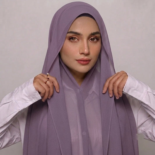 Lavender Lilac magnetic chiffon hijab with attached undercap ready to wear instant hijab Pakistan