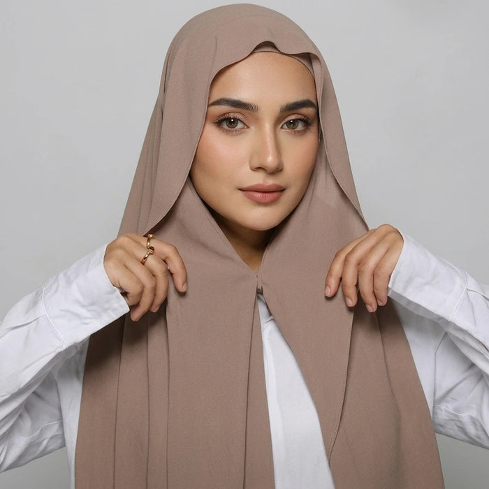 Soft Nude Beige magnetic chiffon hijab with attached cap instant one piece hijab Pakistan