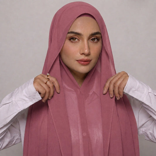 Rose Pink magnetic chiffon hijab with attached undercap instant ready to wear hijab Pakistan