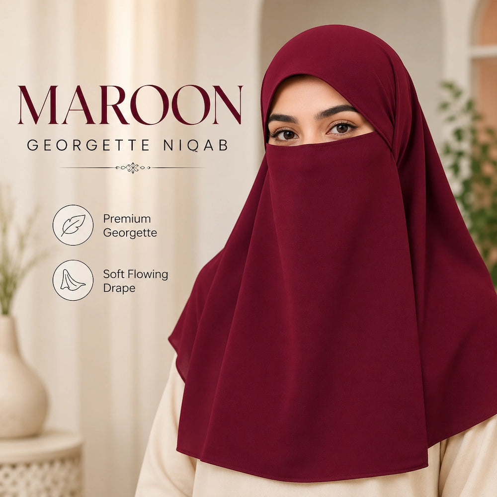 Maroon georgette tie back single niqaab