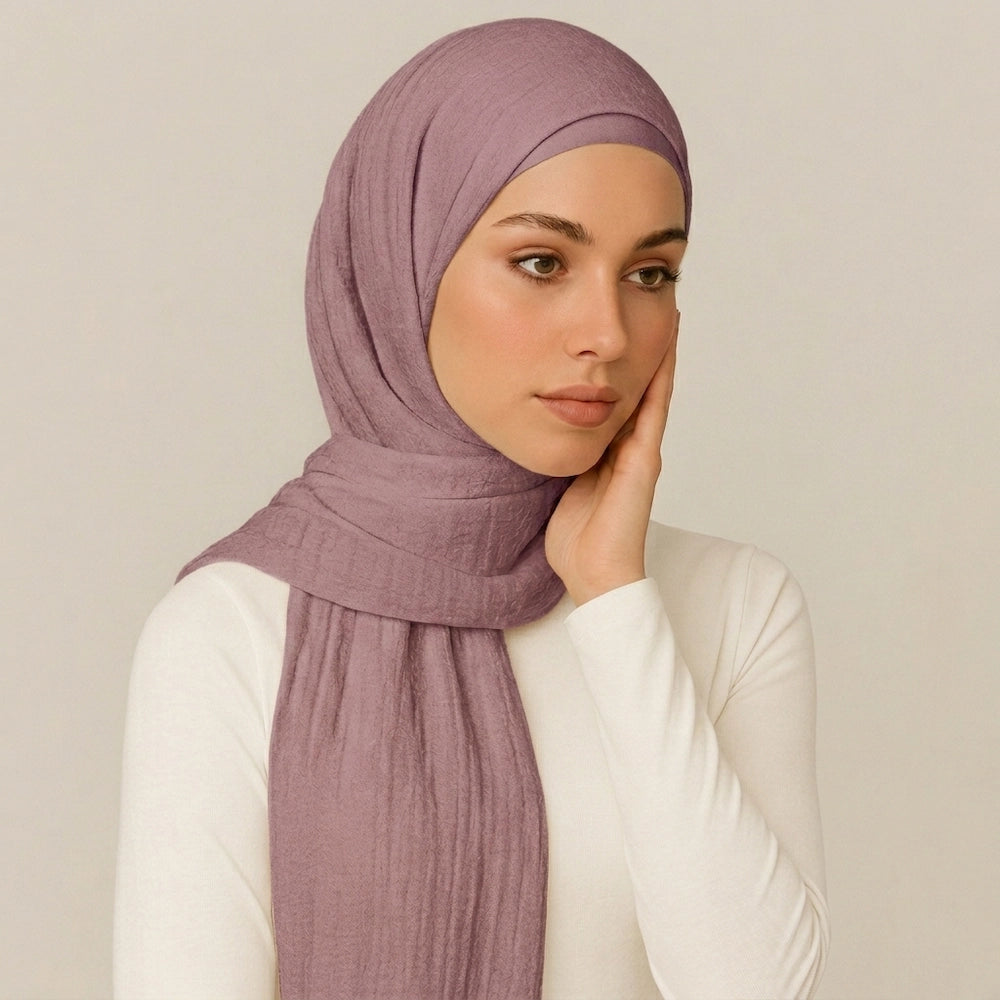 Mauve Whisper Crimps Hijab in dusty mauve breathable textured fabric