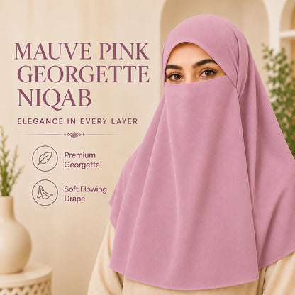 Mauve pink premium georgette tie back single niqaab