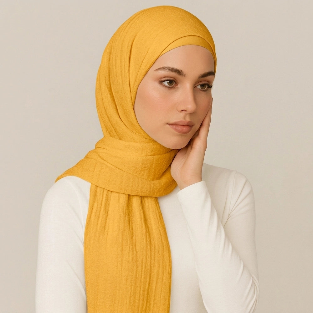 Orange Mustard Crimps Hijab in textured crinkle fabric for modest fashion