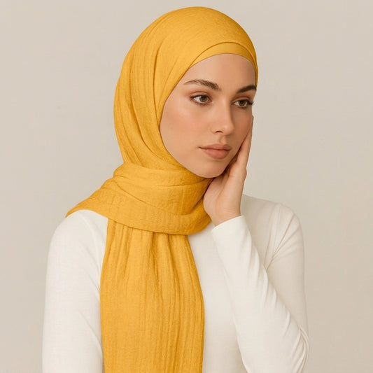 Orange Mustard Crimps Hijab in textured crinkle fabric for modest fashion