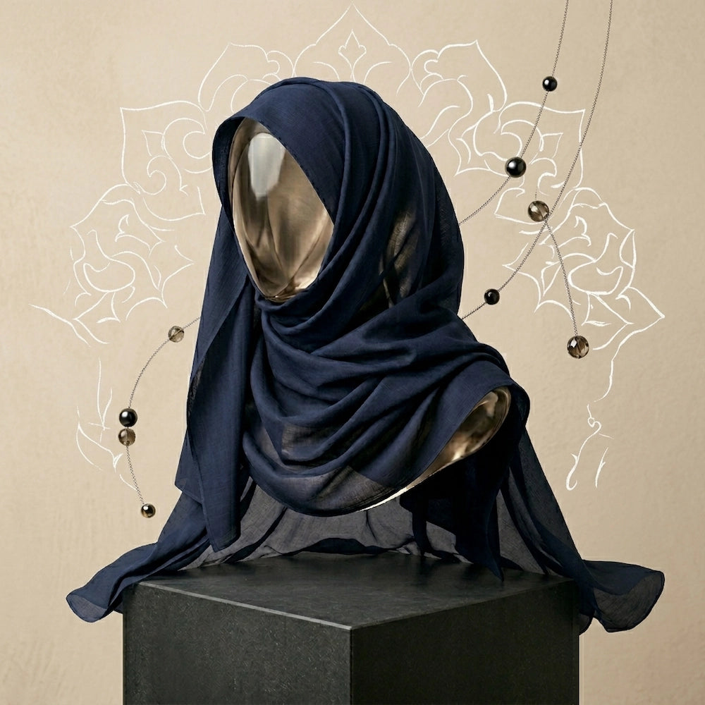 Navy blue modal lawn hijab XL size soft breathable textured hijab Pakistan

