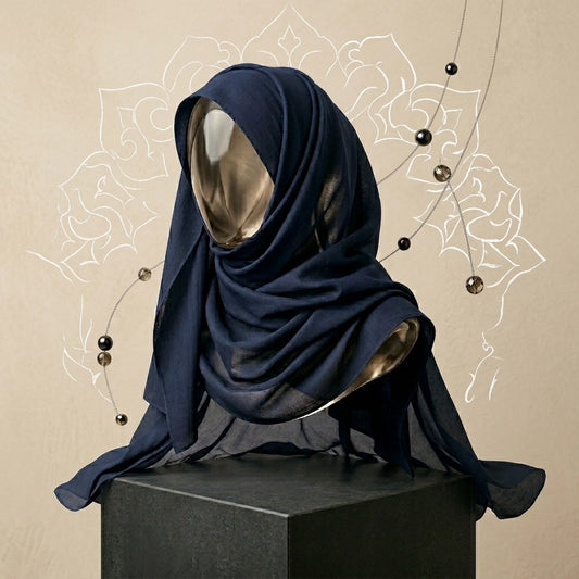 Navy blue modal lawn hijab XL size soft breathable textured hijab Pakistan
