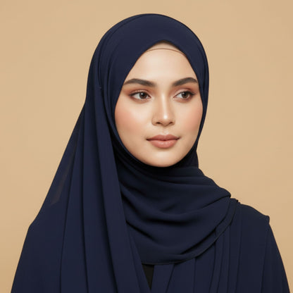 Navy Blue georgette hijab styled for everyday modest wear
