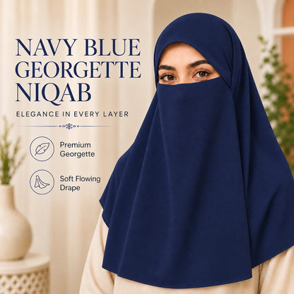 Navy blue premium georgette tie back single niqaab