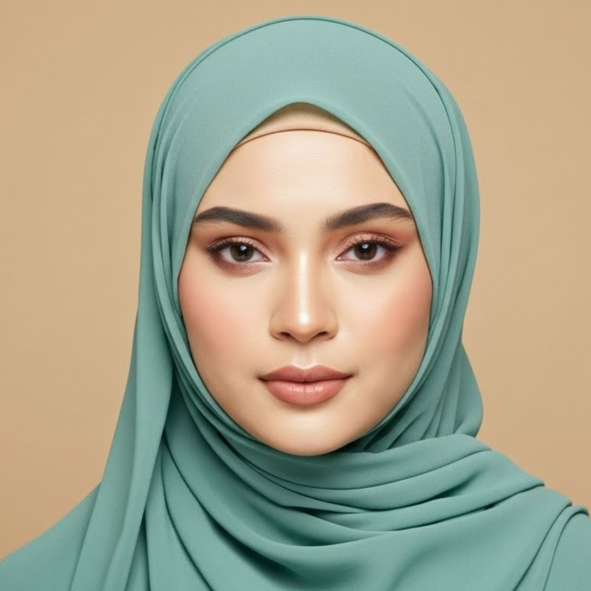 Woman wearing Ocean Mist georgette hijab in a soft pastel green shade, lightweight modest hijab for women by Graceful Layers