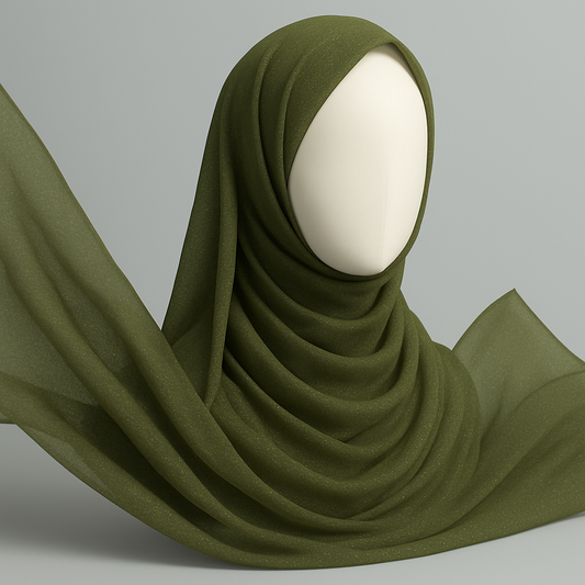 Crinkle Silk Hijab in Olive with Subtle Shimmer
