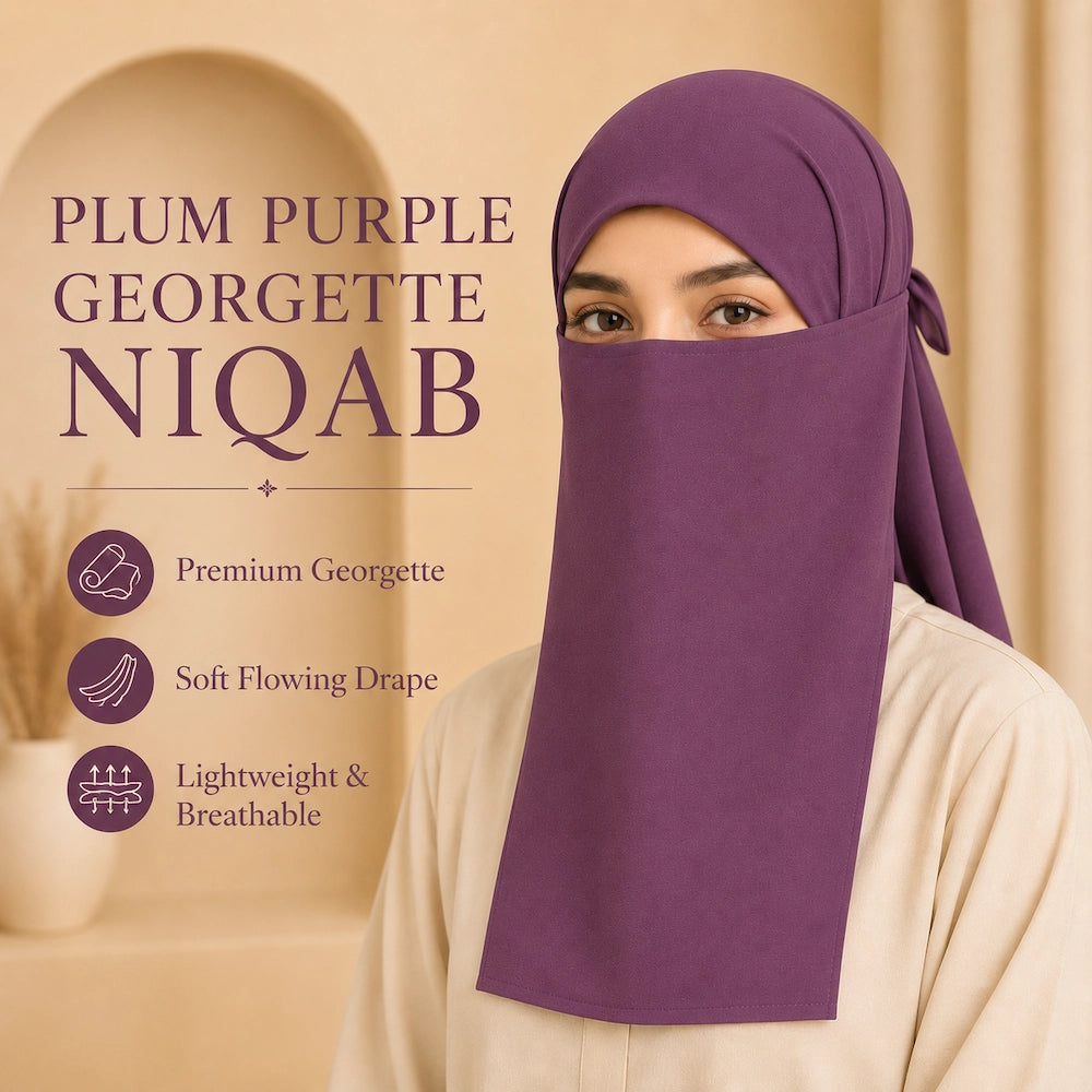 Plum purple premium georgette tie back single niqaab modest face veil