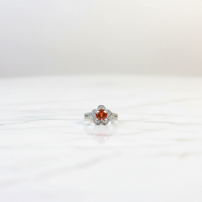 Ruby flower halo zircon silver adjustable statement ring with pavé band