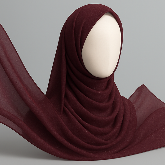 Crinkle Silk Hijab in Reddish Maroon with Soft Shimmer
