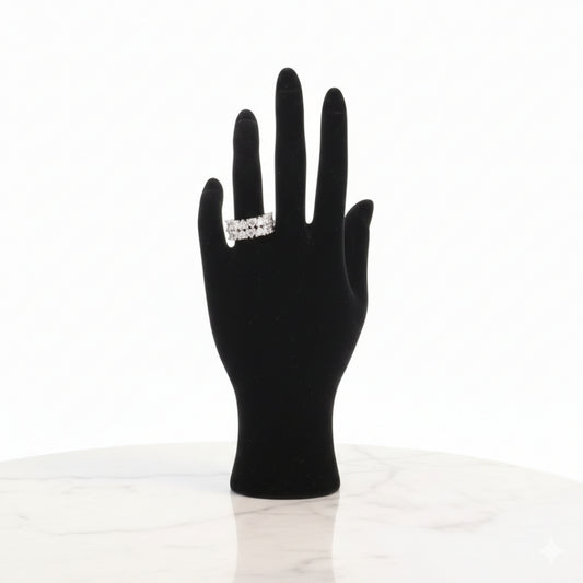 Silver heart zircon band ring with small heart-shaped stones, luxury stainless steel ring