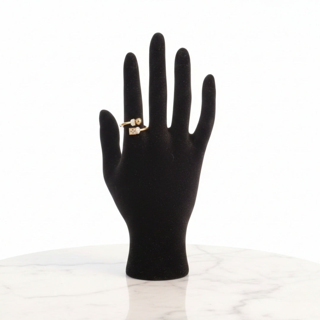 Gold open-ended bypass adjustable zircon luxury ring
