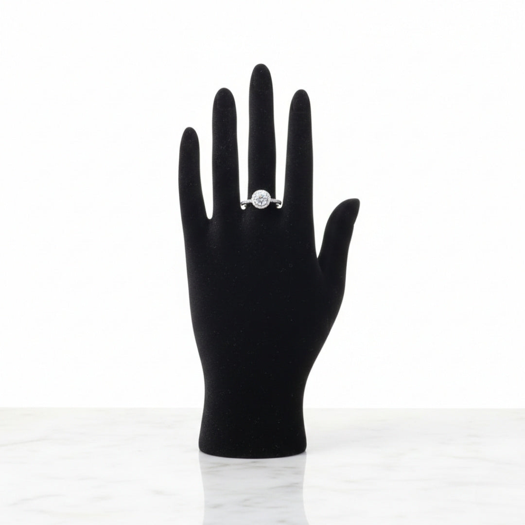 Round halo zircon adjustable silver luxury ring with pavé band
