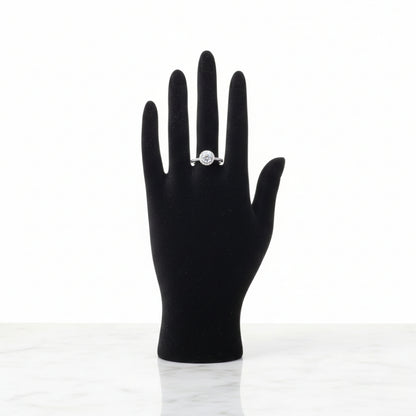 Round halo zircon adjustable silver luxury ring with pavé band
