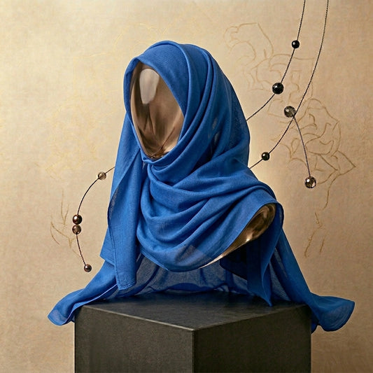Royal blue modal lawn hijab XL size soft breathable textured hijab Pakistan
