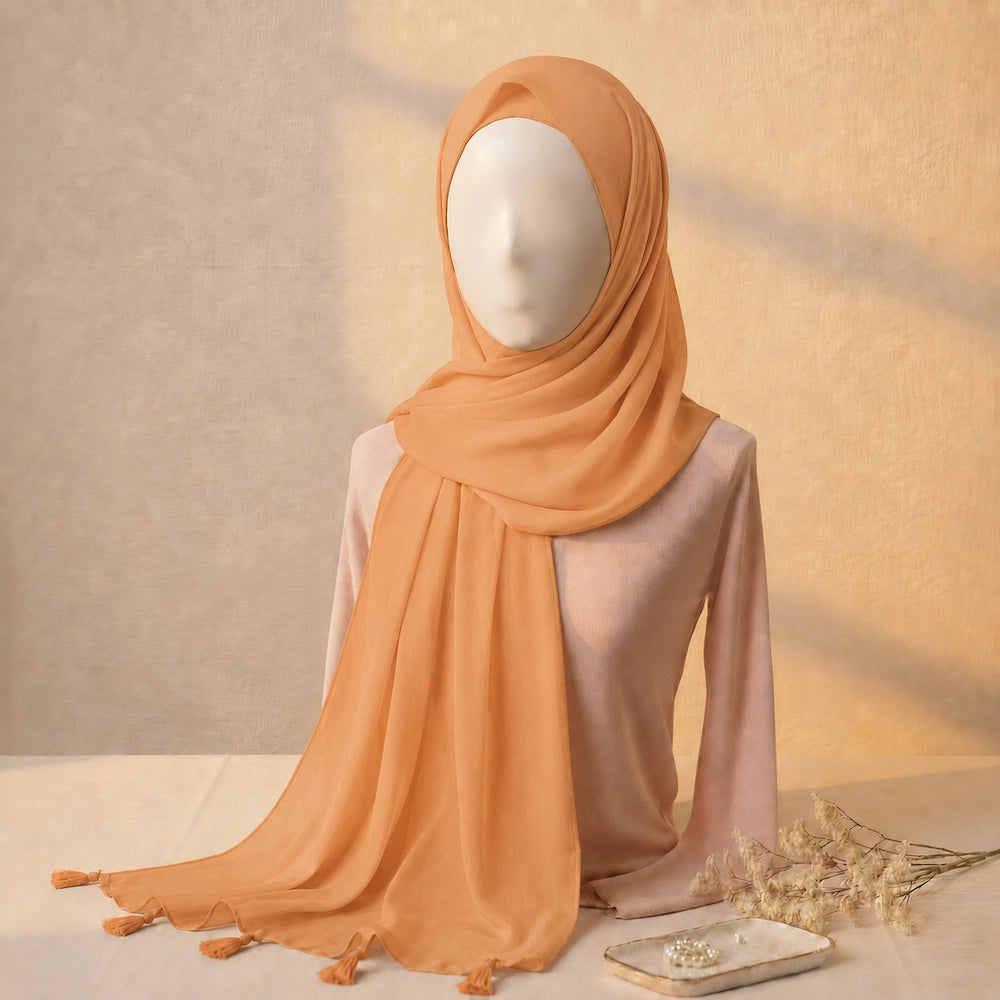 Skin color lawn tassel hijab with premium breathable lawn fabric