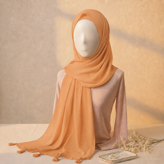 Skin color lawn tassel hijab with premium breathable lawn fabric