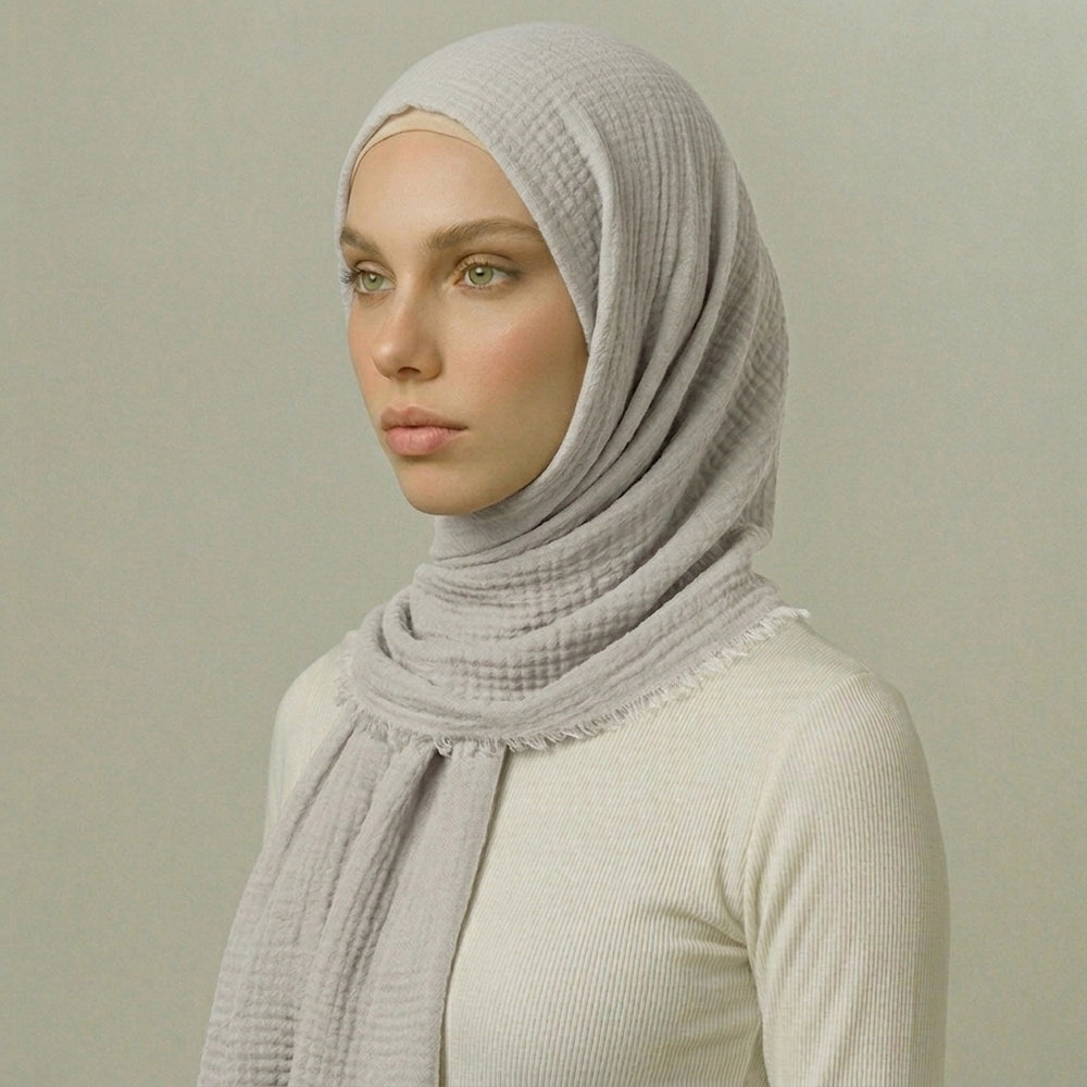Smokey Pearl grey crimp hijab with breathable textured finish