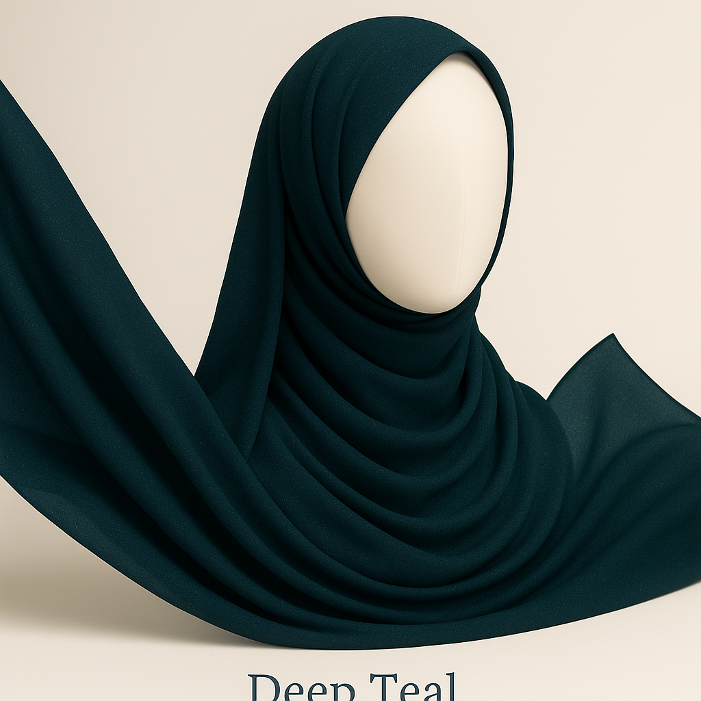 Crinkle Silk Hijab in Deep Teal with Shimmery Chiffon Finish
