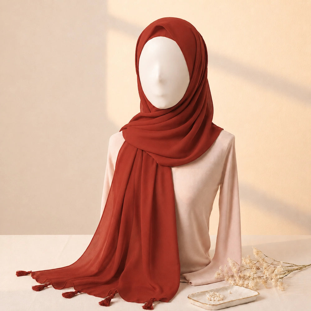 Emerald lawn tassels hijab lightweight breathable modest scarf with tassel edges Graceful Layers