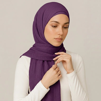 Twilight Purple Crimps Hijab in breathable textured crinkle fabric with elegant drape