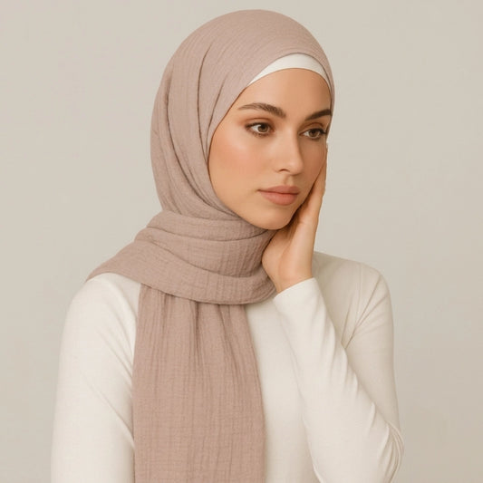 Vanilla Cream Crimps Hijab in ivory textured crimp fabric with elegant drape