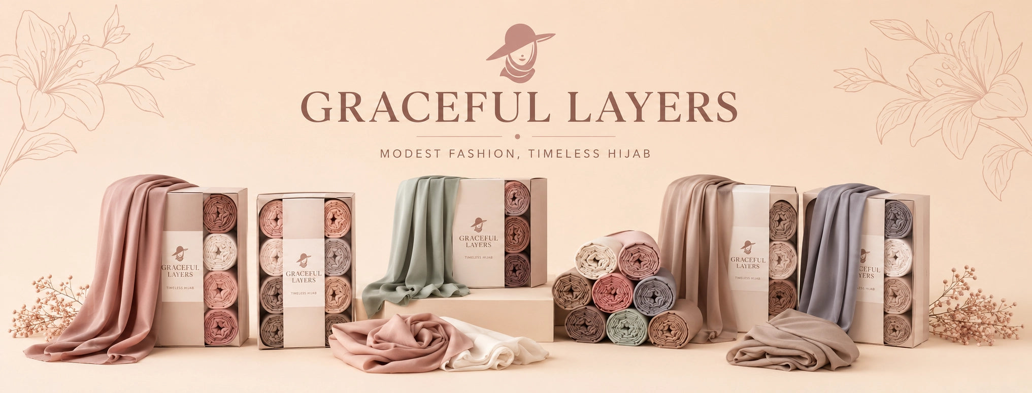 website banner of graceful layer showing hijab collection